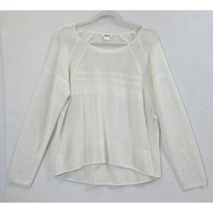 Helmut Lang Knit Top Ribbed Semi-Sheer Long Sleeve White Women L Minimalist